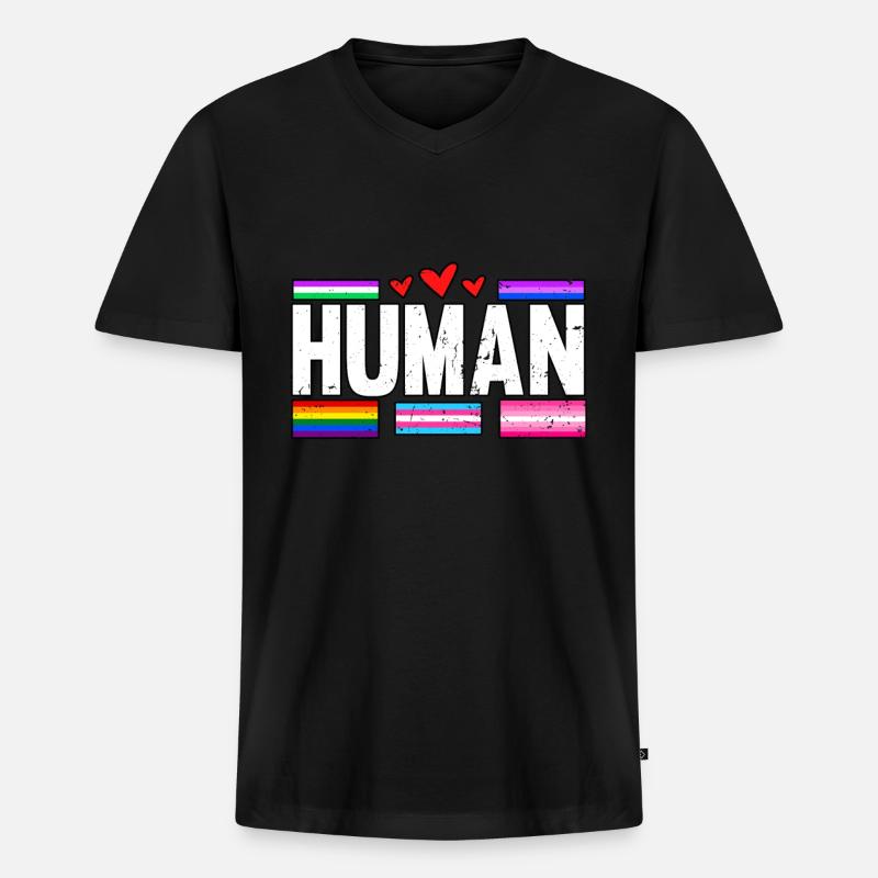 Human LGBT Pride Month Bisexual - Männer Premium Bio T-Shirt mit V-Ausschnitt - Schwarz