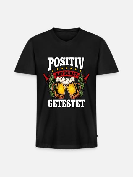Positiv auf Bier - Männer Premium Bio T-Shirt mit V-Ausschnitt - Schwarz