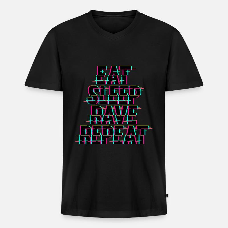Eat Sleep Rave Repeat Techno - Männer Premium Bio T-Shirt mit V-Ausschnitt - Schwarz