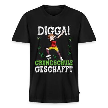 Grundschule Geschafft Fußball 6. Klasse - Männer Premium Bio T-Shirt mit V-Ausschnitt - Schwarz - Vorne - Nico (187cm)