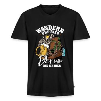 Wanderer Wander Wandern und Bier darum bin ich - Männer Premium Bio T-Shirt mit V-Ausschnitt - Schwarz - Vorne - Nico (187cm)