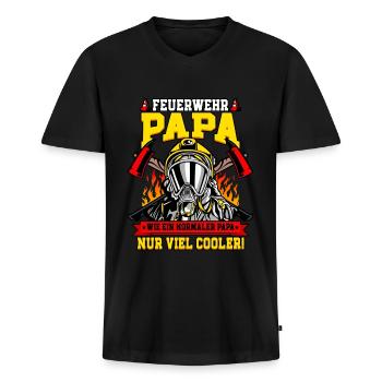Feuerwehr Papa Feuerwehrmann - Männer Premium Bio T-Shirt mit V-Ausschnitt - Schwarz - Vorne - Nico (187cm)