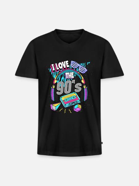 90'erne Jeg elsker 90'erne - Premium økologisk T-shirt med V-hals til mænd - sort