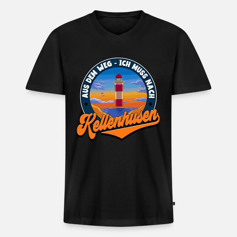 Kellenhusen - Männer Premium Bio T-Shirt mit V-Ausschnitt - Schwarz