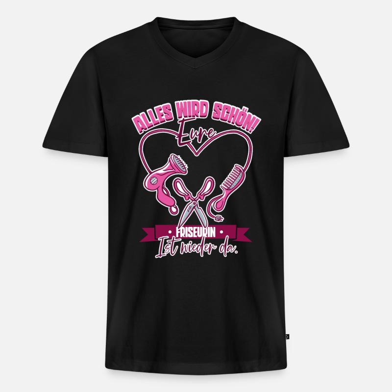 Friseurin - Männer Premium Bio T-Shirt mit V-Ausschnitt - Schwarz