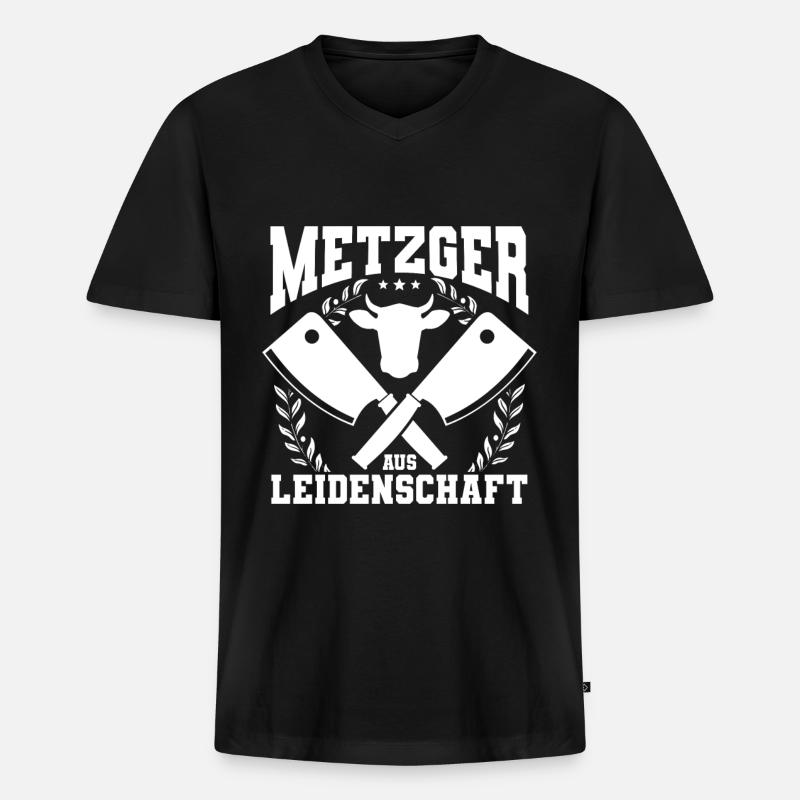 Fleischer Metzger - Männer Premium Bio T-Shirt mit V-Ausschnitt - Schwarz