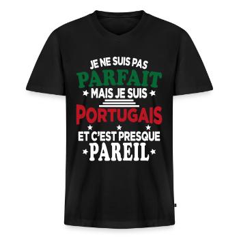 Pas Parfait Je Suis Portugais Humour Cadeau - T-shirt encolure en V Premium bio Homme - noir - Devant - Nico (187cm)