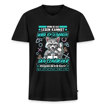 Zocken Gaming Gamer Zocker Videospiel - Männer Premium Bio T-Shirt mit V-Ausschnitt - Schwarz - Vorne - Nico (187cm)
