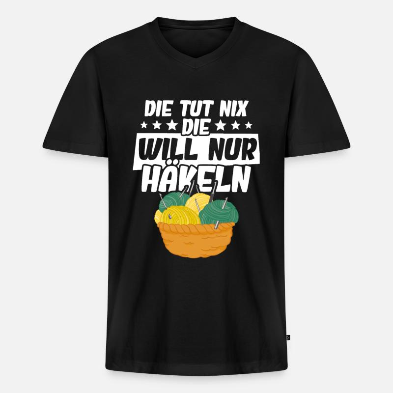 Häkeln - Männer Premium Bio T-Shirt mit V-Ausschnitt - Schwarz