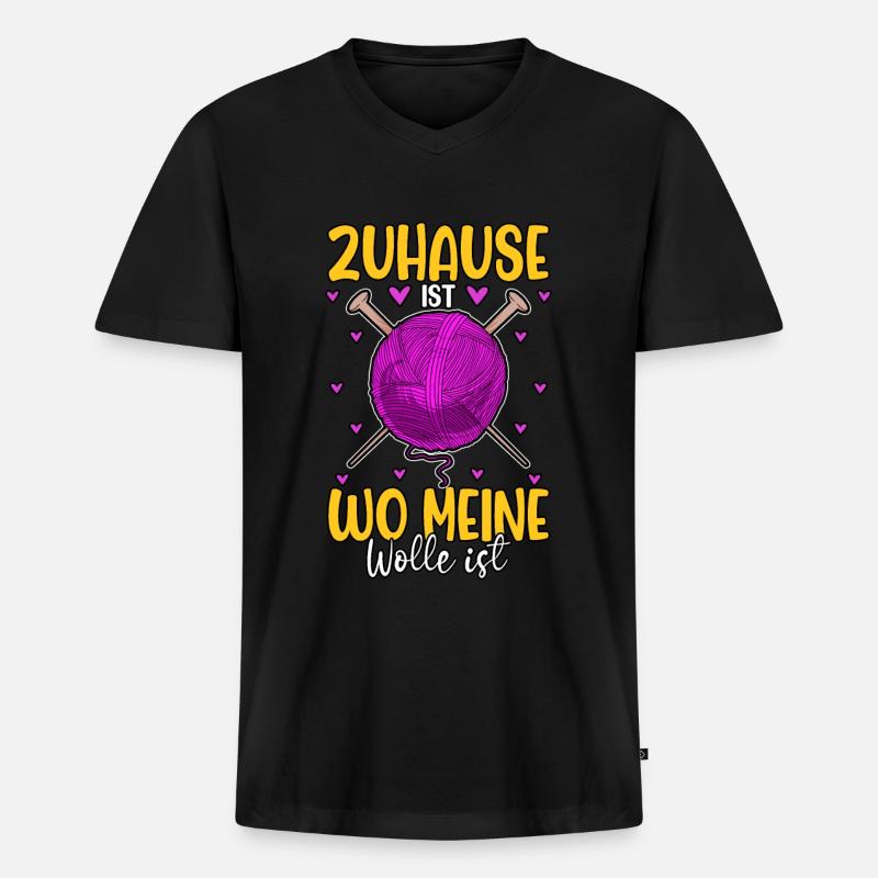 Häkeln - Männer Premium Bio T-Shirt mit V-Ausschnitt - Schwarz