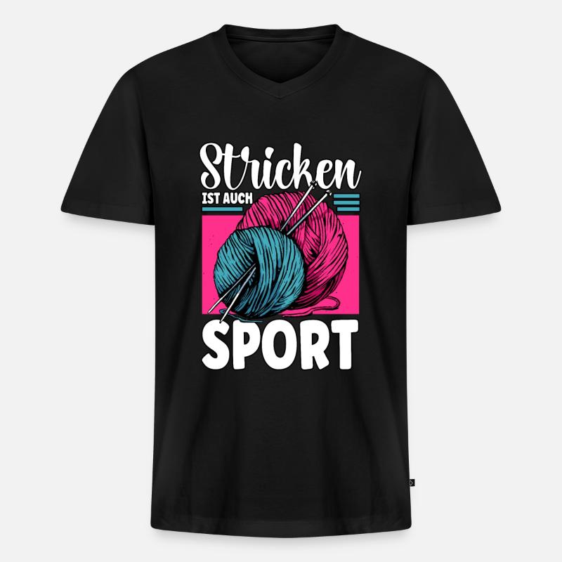 Häkeln - Männer Premium Bio T-Shirt mit V-Ausschnitt - Schwarz