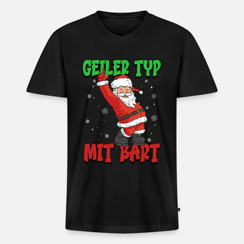 Bart Weihnachten - Männer Premium Bio T-Shirt mit V-Ausschnitt - Schwarz
