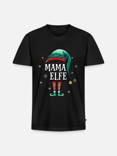 Weihnachten Mama Elf - Männer Premium Bio T-Shirt mit V-Ausschnitt - Schwarz