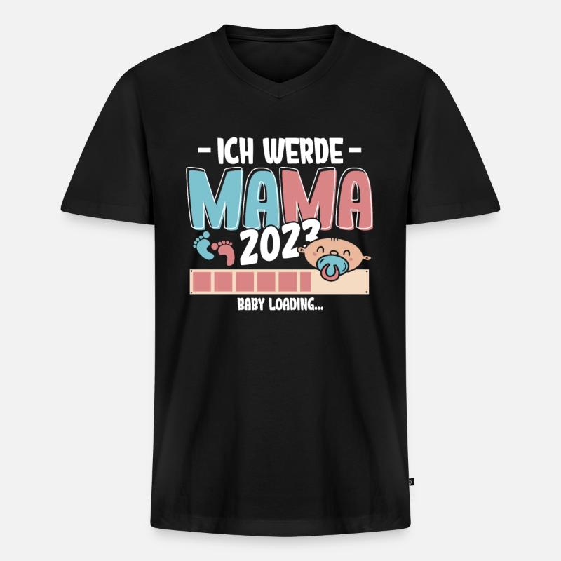 Ich werde Mama 2023 Loading - Männer Premium Bio T-Shirt mit V-Ausschnitt - Schwarz