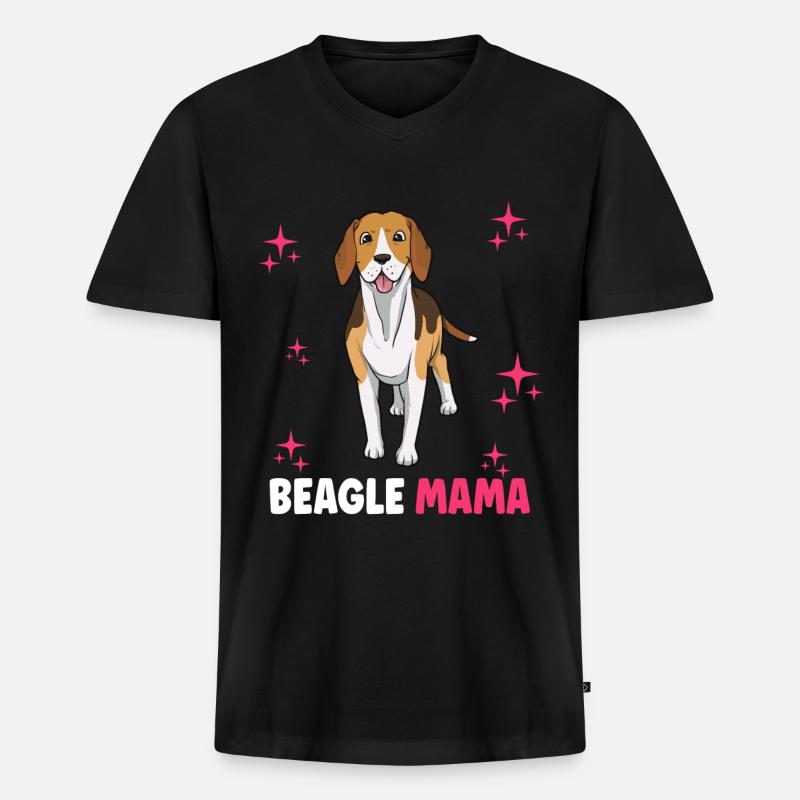 Beagle Mama - Männer Premium Bio T-Shirt mit V-Ausschnitt - Schwarz