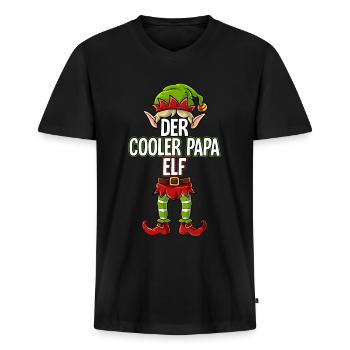 Cooler Papa Elf Partnerlook Weihnachten - Männer Premium Bio T-Shirt mit V-Ausschnitt - Schwarz - Vorne - Nico (187cm)