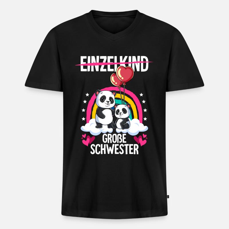 Ich werde Große Schwester Panda - Männer Premium Bio T-Shirt mit V-Ausschnitt - Schwarz