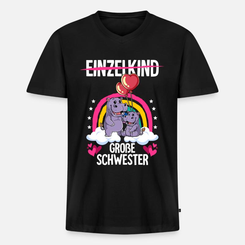 Ich werde Große Schwester Nilpferde - Männer Premium Bio T-Shirt mit V-Ausschnitt - Schwarz