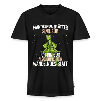 Wandelnde Blätter Sind Süß Wandelndes Blatt - Männer Premium Bio T-Shirt mit V-Ausschnitt - Schwarz - Vorne - Nico (187cm)