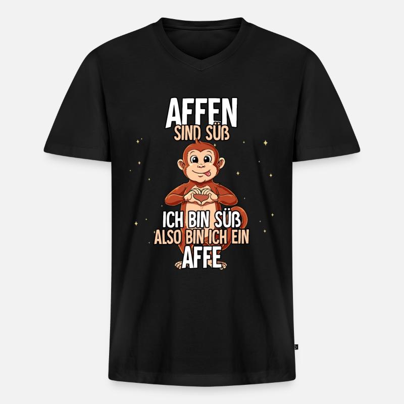 Affen Sind Süß Affe - Männer Premium Bio T-Shirt mit V-Ausschnitt - Schwarz