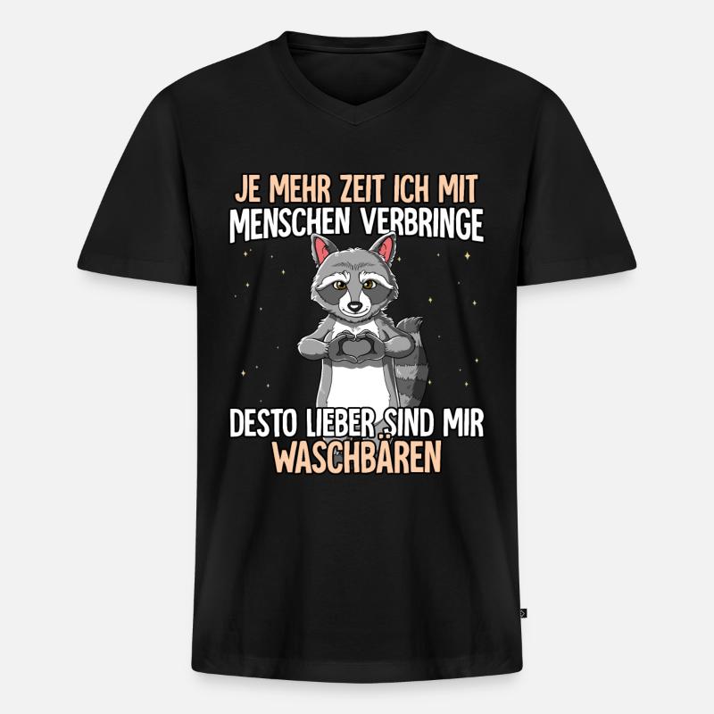 Waschbär - Männer Premium Bio T-Shirt mit V-Ausschnitt - Schwarz