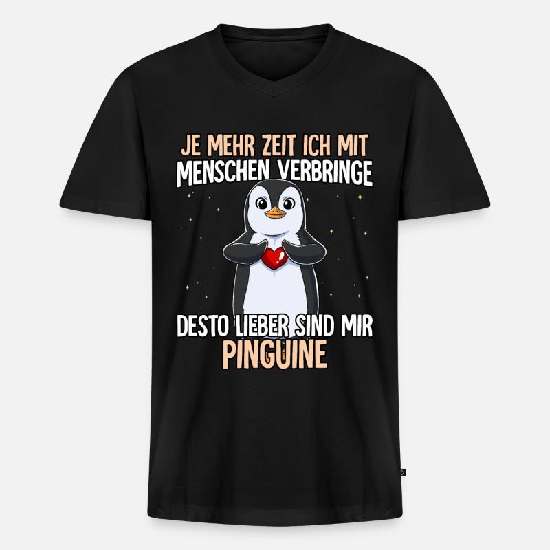 Pinguin - Männer Premium Bio T-Shirt mit V-Ausschnitt - Schwarz