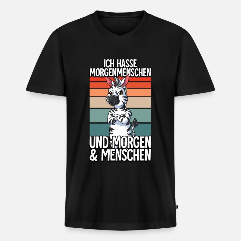 Ich Hasse Morgenmenschen Zebra - Männer Premium Bio T-Shirt mit V-Ausschnitt - Schwarz