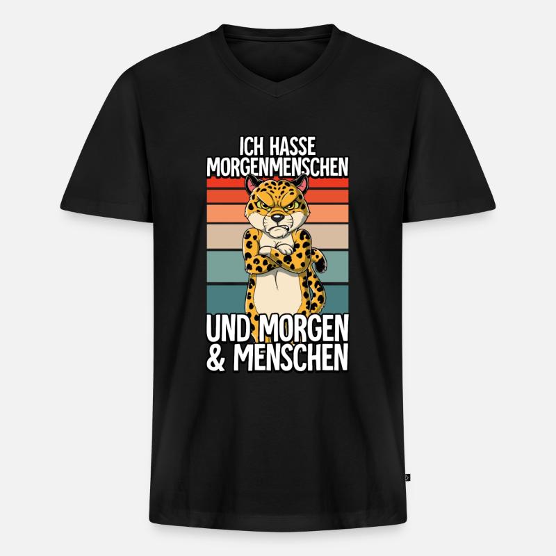 Ich Hasse Morgenmenschen Leopard - Männer Premium Bio T-Shirt mit V-Ausschnitt - Schwarz