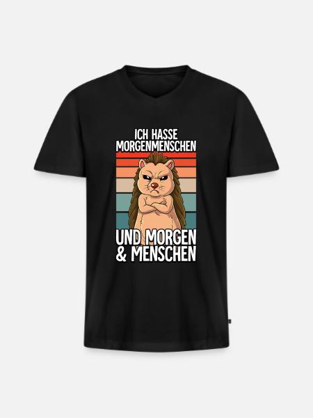 Ich Hasse Morgenmenschen Igel - Männer Premium Bio T-Shirt mit V-Ausschnitt - Schwarz