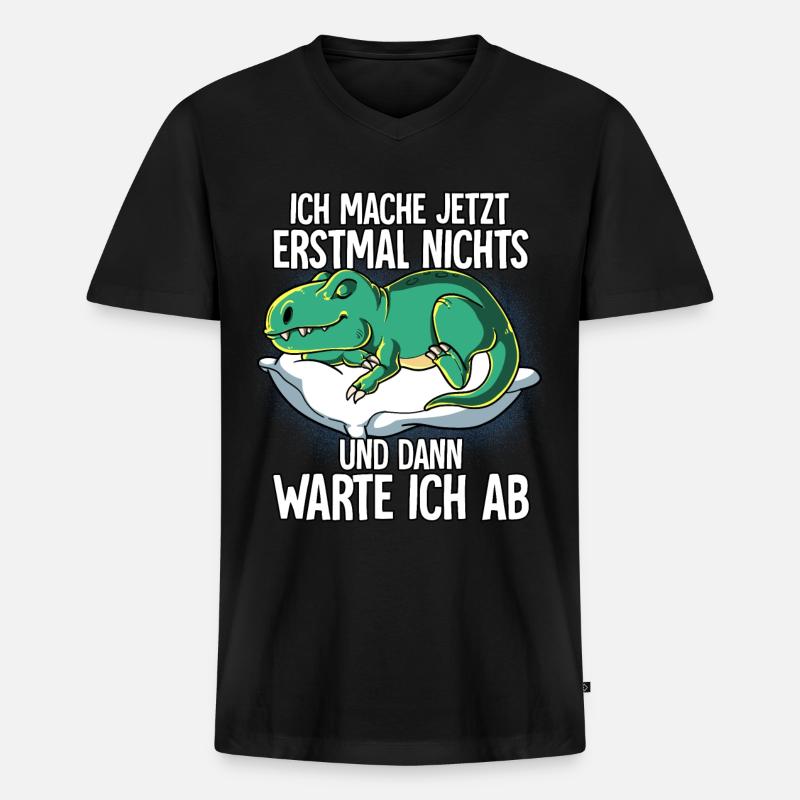 Langschläfer T-rex Müde Schlaf - Männer Premium Bio T-Shirt mit V-Ausschnitt - Schwarz
