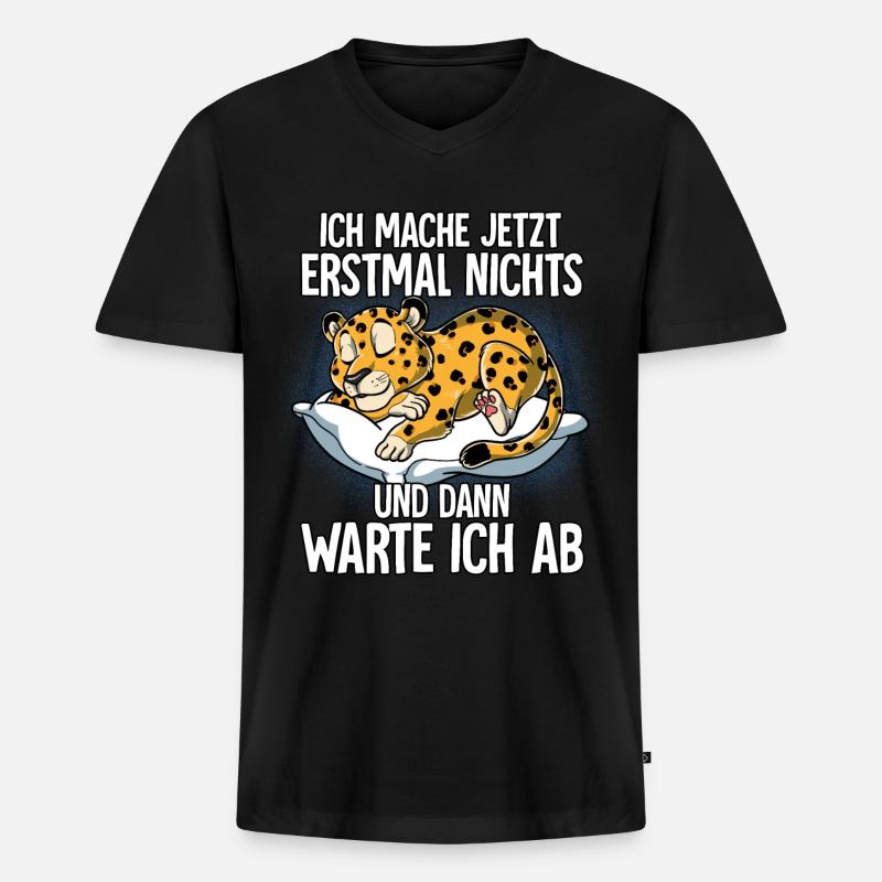 Langschläfer Leopard Müde Schlaf - Männer Premium Bio T-Shirt mit V-Ausschnitt - Schwarz
