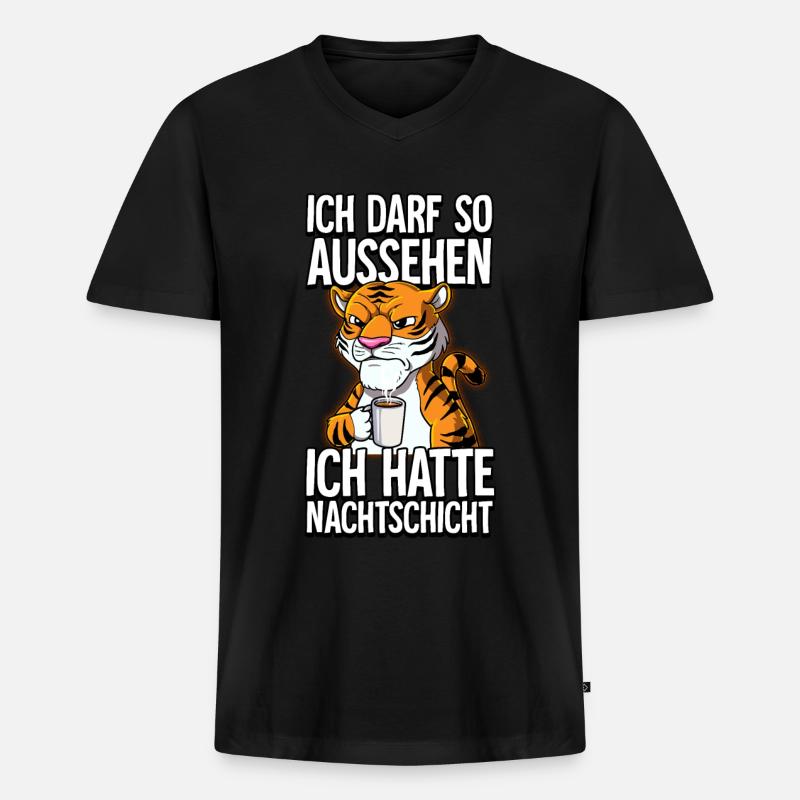 Ich Hatte Nachtschicht Kaffee Tiger - Männer Premium Bio T-Shirt mit V-Ausschnitt - Schwarz