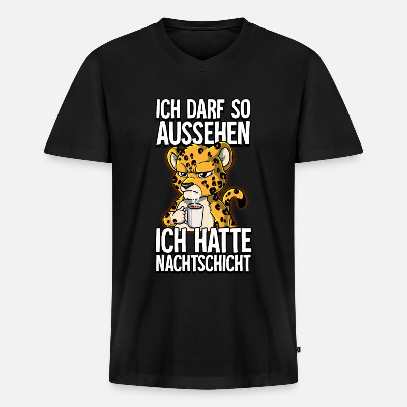 Ich Hatte Nachtschicht Kaffee Leopard - Männer Premium Bio T-Shirt mit V-Ausschnitt - Schwarz
