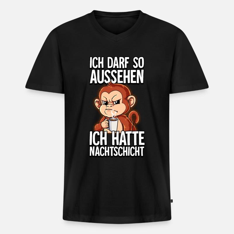 Ich Hatte Nachtschicht Kaffee Affe - Männer Premium Bio T-Shirt mit V-Ausschnitt - Schwarz