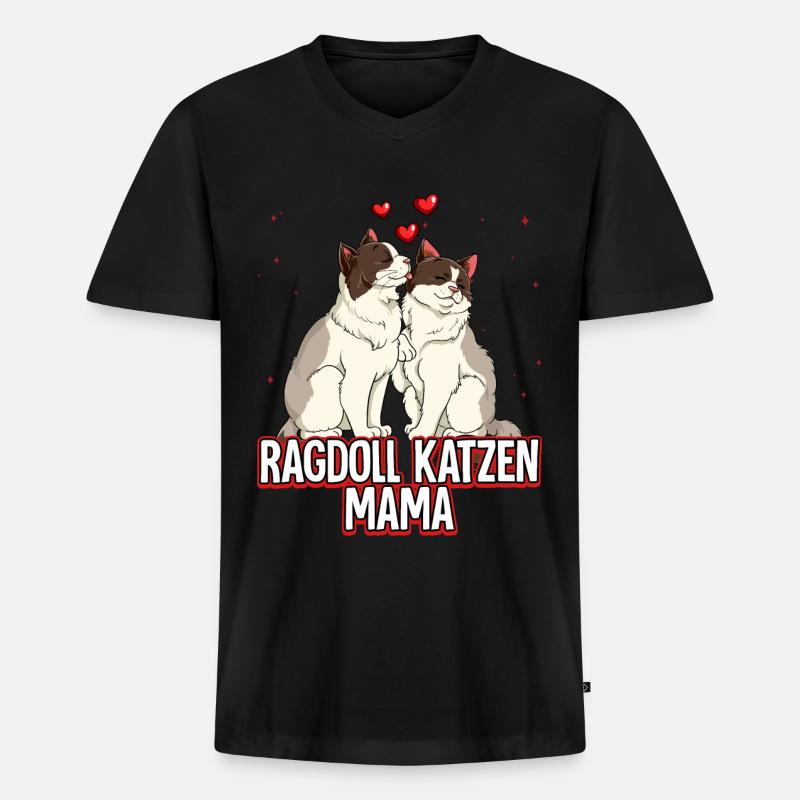 Ragdoll Katzen Mama - Männer Premium Bio T-Shirt mit V-Ausschnitt - Schwarz