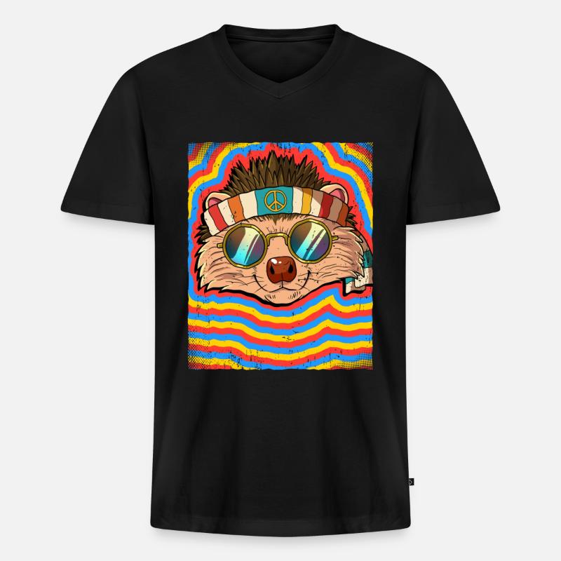 Hippie Igel Psychedelisch Trippy - Männer Premium Bio T-Shirt mit V-Ausschnitt - Schwarz