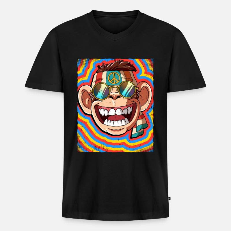 Hippie Affe Psychedelisch Trippy - Männer Premium Bio T-Shirt mit V-Ausschnitt - Schwarz