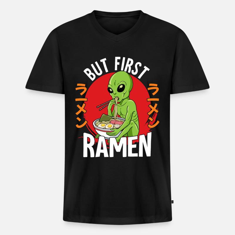 But First Ramen - Männer Premium Bio T-Shirt mit V-Ausschnitt - Schwarz