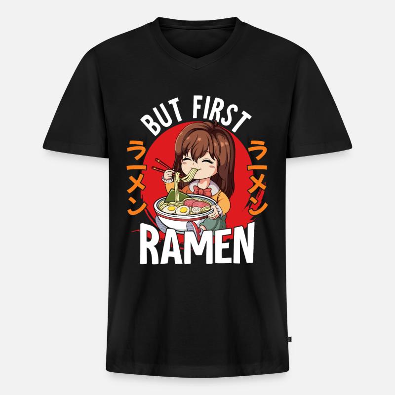 But First Ramen - Männer Premium Bio T-Shirt mit V-Ausschnitt - Schwarz