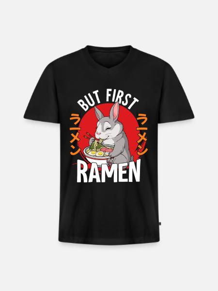 But First Ramen - Männer Premium Bio T-Shirt mit V-Ausschnitt - Schwarz