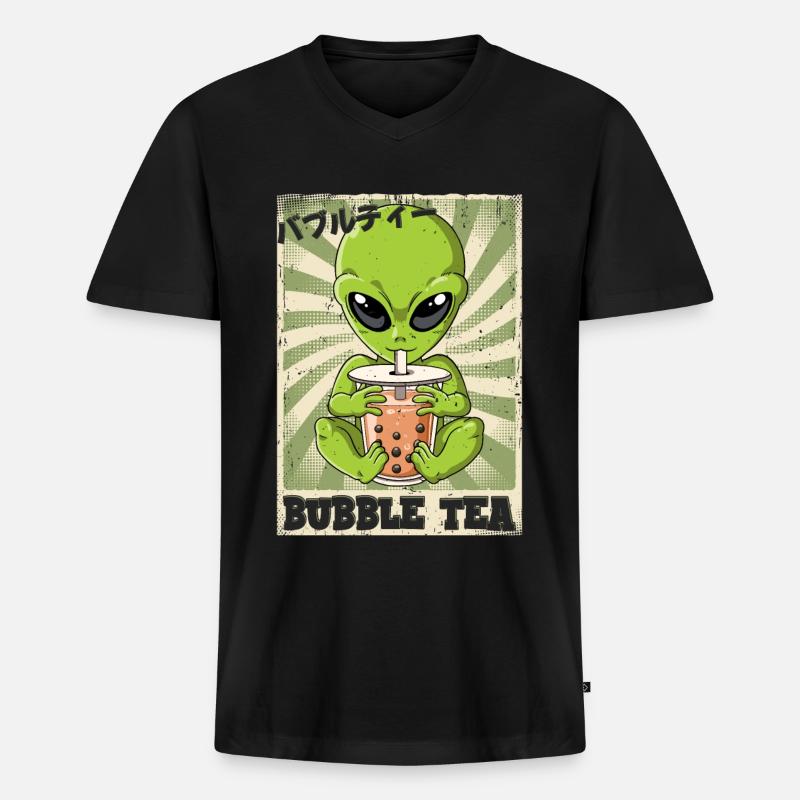 Boba Tea Alien Bubble Tea - Männer Premium Bio T-Shirt mit V-Ausschnitt - Schwarz
