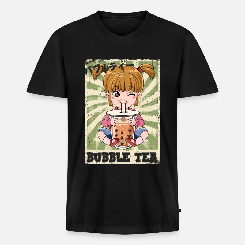 Boba Tea Mädchen Bubble Tea - Männer Premium Bio T-Shirt mit V-Ausschnitt - Schwarz