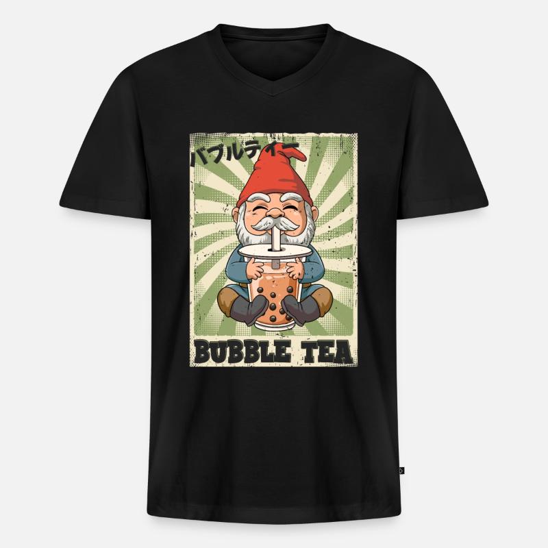 Boba Tea Gnom Bubble Tea - Männer Premium Bio T-Shirt mit V-Ausschnitt - Schwarz