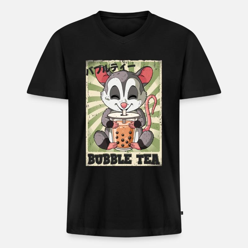 Boba Tea Opossum Bubble Tea - Männer Premium Bio T-Shirt mit V-Ausschnitt - Schwarz