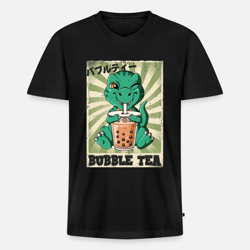 Boba Tea T-rex Bubble Tea - Männer Premium Bio T-Shirt mit V-Ausschnitt - Schwarz