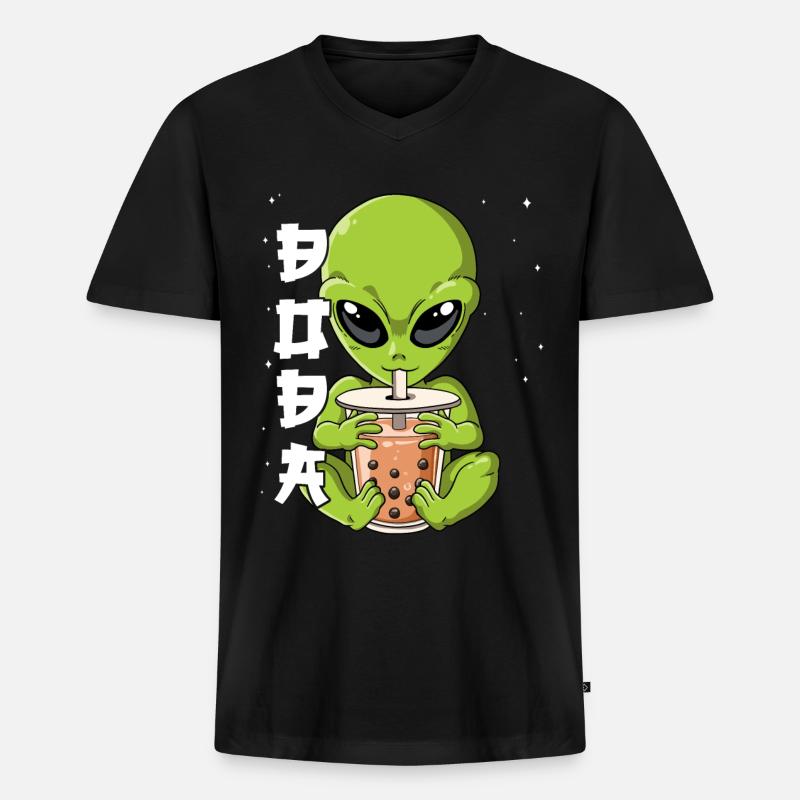 Boba Tea Alien Bubble Tea - Männer Premium Bio T-Shirt mit V-Ausschnitt - Schwarz