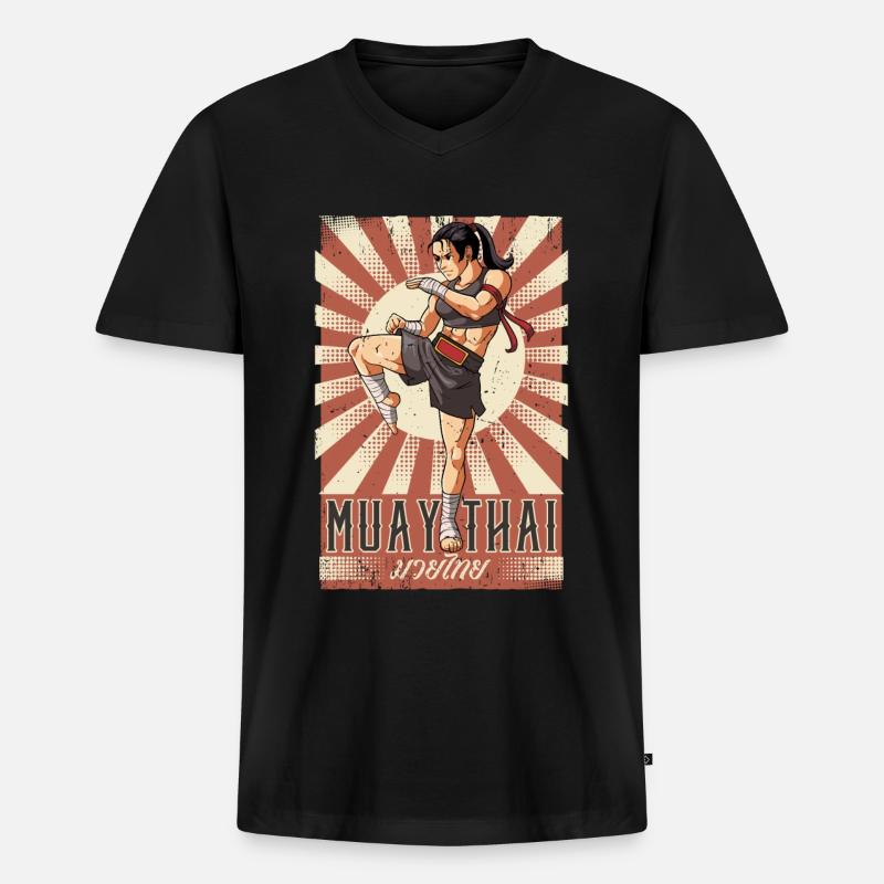 Muay Thai - Männer Premium Bio T-Shirt mit V-Ausschnitt - Schwarz