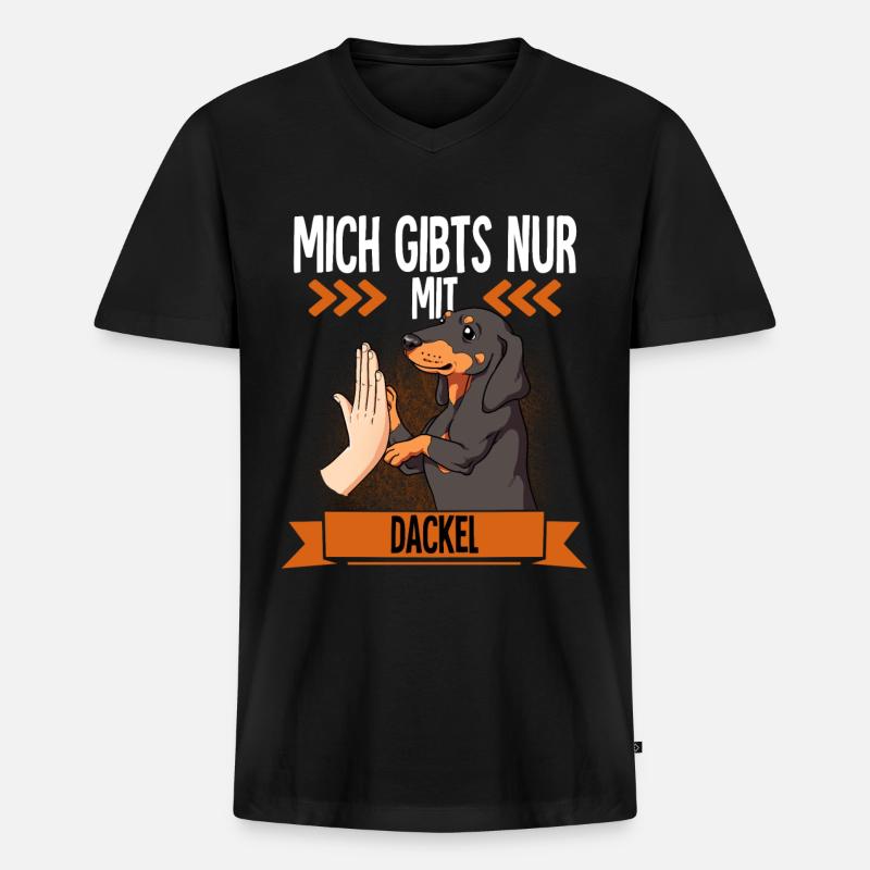 Mich Gibts Nur Mit Dackel - Männer Premium Bio T-Shirt mit V-Ausschnitt - Schwarz