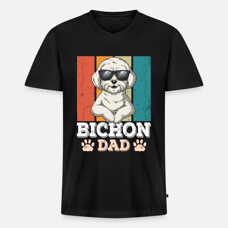 Bichon Dad - Männer Premium Bio T-Shirt mit V-Ausschnitt - Schwarz