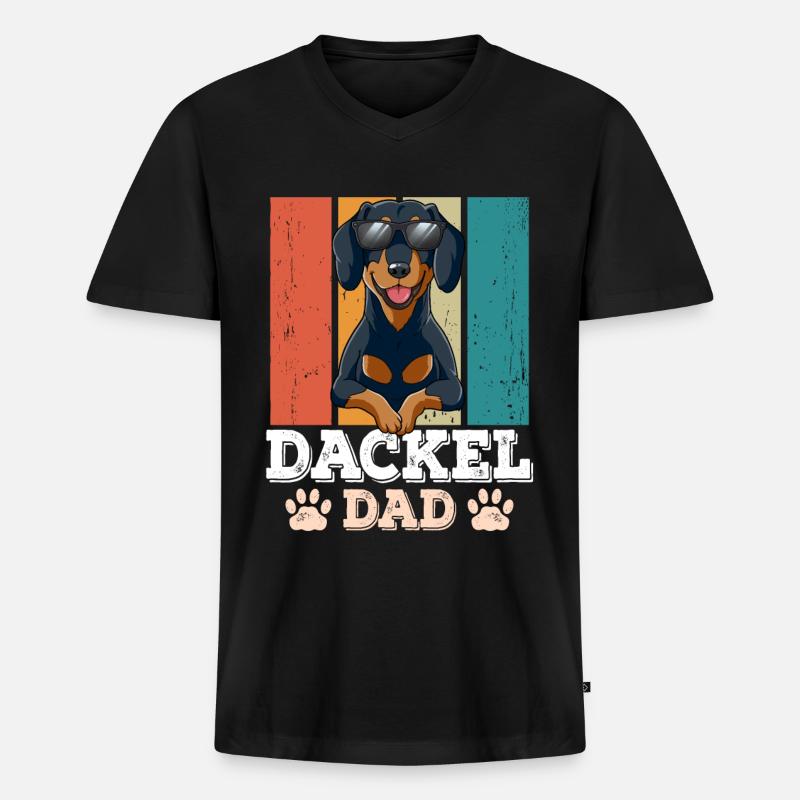 Dackel Dad - Männer Premium Bio T-Shirt mit V-Ausschnitt - Schwarz